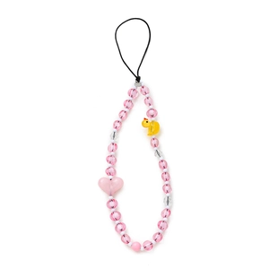 Handy-Perlenkette mit rosa Herz und gelber Ente aus Acrylperlen für Damen