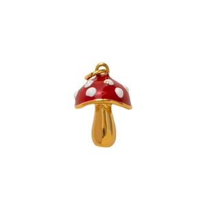 Polished 18K gold-plated stainless steel mushroom pendant with red enamel top finish