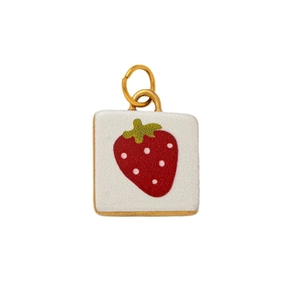 Pendente quadrato fragola in acciaio inossidabile con bordo dorato per gioielli DIY