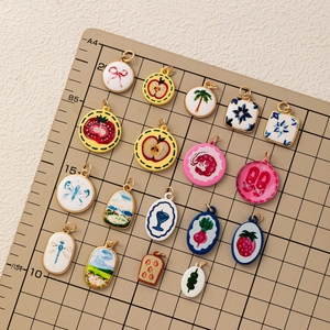 Colorful enamel alloy fruit and insect charms collection with golden rings