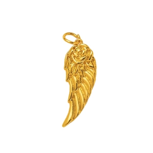 Minimalist golden rose and feather pendant made of stainless steel with polished finish