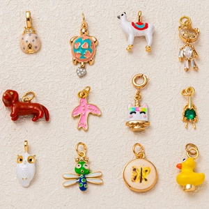 Gold Plated Copper Animal Pendant Necklace With Zirconia Enamel Colorful Bear Ladybug Duck Owl Dog Turtle Butterfly Charms For Women Jewelry