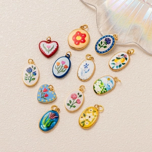 Emaille bloemenhangers met goud vergulde randen van titaniumstaal voor DIY sieraden