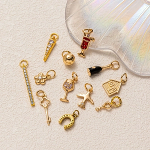 French style 18K gold U-shape wine bottle and zircon charms for DIY jewelry making