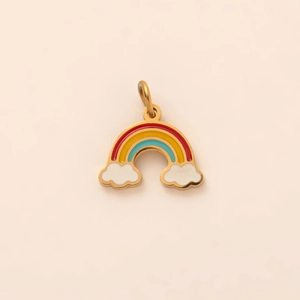 18K gold plated stainless steel rainbow pendant necklace with colorful enamel clouds