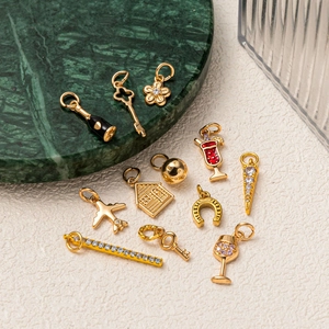 French style 18K gold plated copper pendants with cubic zirconia for jewelry making