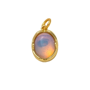 Pendentif porte-clés ovale soleil avec pierre opale irisée et cadre en acier inoxydable doré