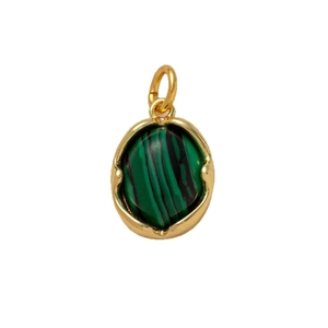 Pendentif ovale en malachite verte avec bordure en métal doré poli pour femmes