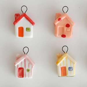 Set of four colorful mini house charms in 18K gold plated stainless steel for DIY jewelry