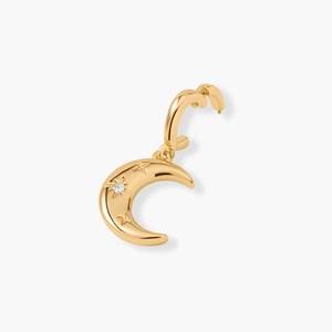 Minimalistische 18K vergulde halve maan hanger met sterpatronen en een zirkonia
