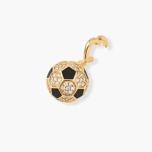 Minimalistische 18K vergulde voetbal hanger met zwart emaille en glanzende stenen
