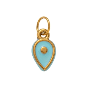 Bohemian gold stainless steel teardrop pendant with light blue enamel and center dot