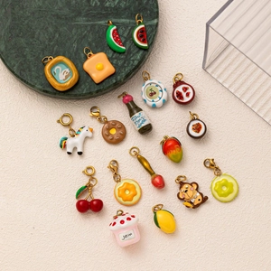 Creative food and fruit stainless steel pendants including donut cherry and wine bottle