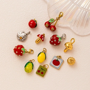 Colorful 18K gold-plated fruit and vegetable charms with enamel and rhinestones