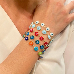 Fashion Zinc Alloy Evil Eye Chain Bracelet For Women Retro Multi-Color Enameled Turkish Lucky Eye Jewelry Hand Accessories