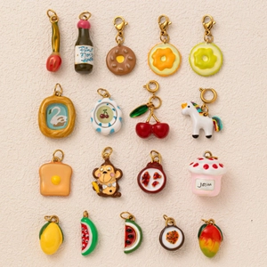 Stainless Steel Food Pendant Necklace For Women Gold Plated Enamel Fruit Donut Red Wine Bottle Animal Shaped Jewelry Gift