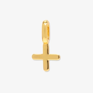 Polished gold-plated stainless steel cross plus symbol pendant with oval bail