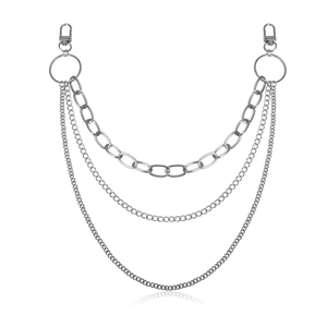 Dreilagige silberne Metall-Taillenkette im Punk-Stil mit Hip-Hop-Mehrschicht-Design
