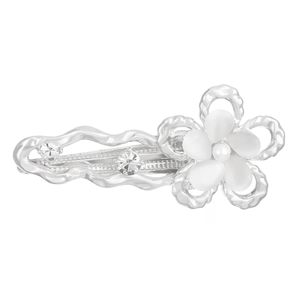 Barrette à cheveux fleur en argent avec pierre œil-de-chat et perles élégantes