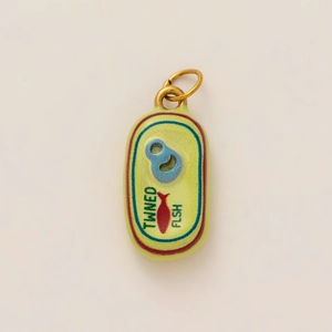 Cute tinned fish enamel pendant in yellow finish with 18K gold plated metal ring