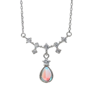 Elegant silver necklace with moonstone teardrop pendant and shimmering zircon accents