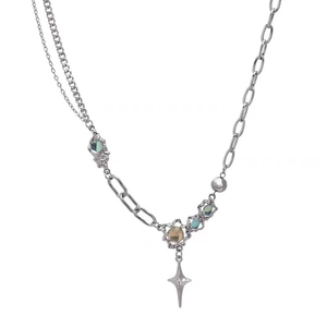 Moonstone cross necklace for women with multi-style silver chains and star pendant