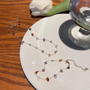 Regenbogen Stein Halskette mit bunten Edelsteinen und vergoldeter Kette für Damen