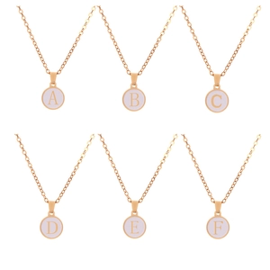 Minimalist Initial Alphabet Pendant Necklace For Women Rose Gold Gold Plated Round Enamel 26 Letters Jewelry Gift