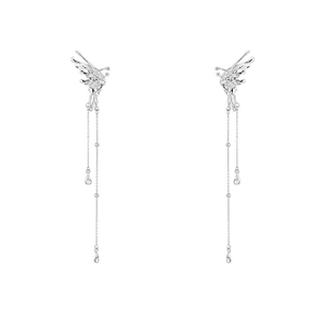 Manchette d'oreille papillon argenté avec pampilles et gouttes métalliques