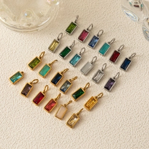 Koper Strass Rechthoek Geboortesteen Hanger Ketting Voor Vrouwen Minimalistisch Geometrie Sieraden Goud Zilver Kleur