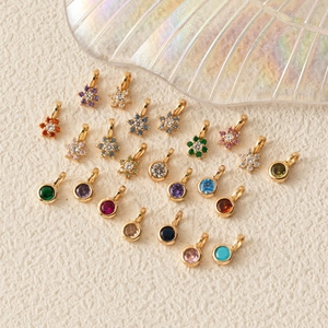 DIY colorful zircon hexagon and flower pendants with gold plating for custom necklaces