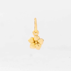 Detailed close-up of a golden flower pendant with polished five-petal floral design