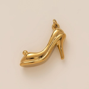 Polished gold high heel pendant with bead accent and bail for necklace jewelry