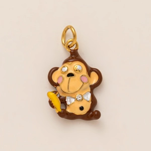 Cute cartoon monkey pendant with enamel finish and gold plating for DIY necklace