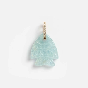 Blauer gravierter Fisch-Anhänger mit goldener Diamant-Öse und Meeresstil-Design