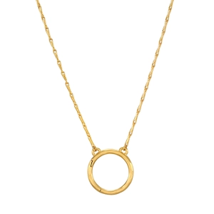 Close-up of gold-plated stainless steel chain with minimalist circular ring pendant detail