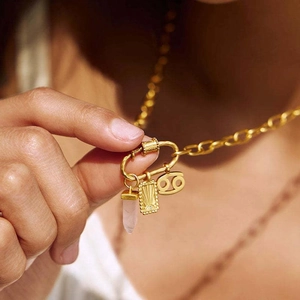 18K Gold Plated Stainless Steel Necklace With Cancer Zodiac Lotus Elephant Heart Pendant Gemstone Jewelry For Unisex