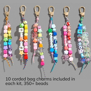 Rainbow DIY beaded bag charm kit with star beads and lobster clasps for 10 keychains