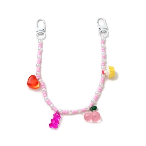 Bunte Perlen-Taschenkette mit Gummibärchen-, Kirsch- und Cupcake-Anhängern