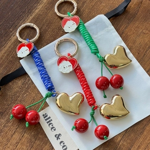 Fashion Braided Rope Bag Charm Copper Heart Cherry Pendant Handmade Keychain For Women Handbag Decoration Accessory