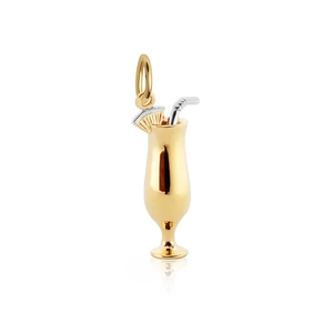 Macro view of gold and silver tropical cocktail glass charm with high polish finish