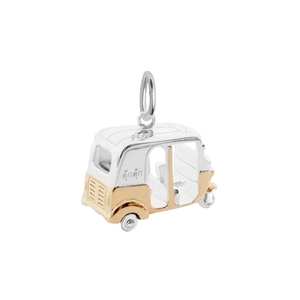 Three-wheeled Tuk-Tuk jewelry charm in silver and rose gold finish for DIY bracelets