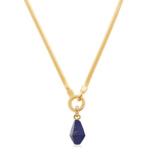 Détail de la chaîne serpent dorée 18 carats avec pendentif géométrique en lapis-lazuli