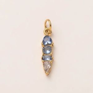 Pendentif vertical doré avec zircons bleus en cœur et goutte pour colliers DIY