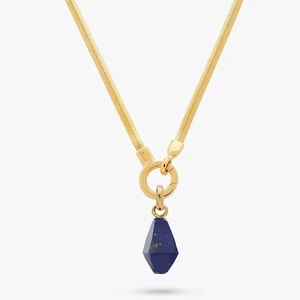 Collier maille serpent plaqué or 18 carats avec pendentif géométrique en lapis-lazuli