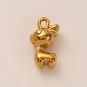 Minimalist 18K gold-plated deer animal pendant in stainless steel with polished finish