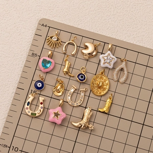 Collana in Rame Placcato Oro 14K Serie DIY Cowboy per Donna Ciondolo Cuore Rosa Stella Malocchio Ferro di Cavallo Gioielli