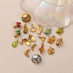 Collana con Ciondolo a Forma di Cibo in Acciaio Inossidabile Placcato Oro 18K per Donna Uomo Fai-da-Te Burger Patatine Pizza Croissant Fungo Gioielli