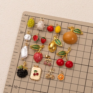 Mode Frucht Kupfer Anhänger Halskette 14K Vergoldet Emaille Kirsche Orange Erdbeere Zitrone Anhänger Schmuck Für Täglich Dating Unisex