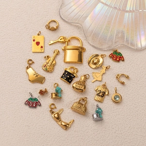 18K Gold Plated Stainless Steel Pendant Necklace With Enamel Christmas Sweater Guitar Poker DIY Jewelry For Women Men